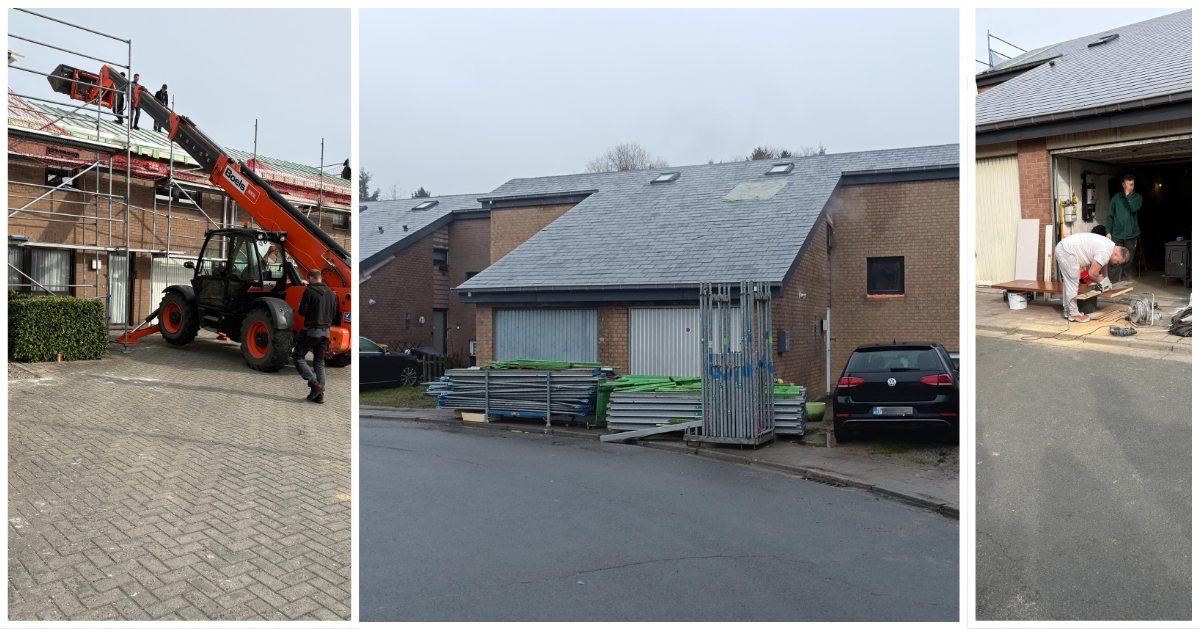 3 photos du chantier PRE avec grue